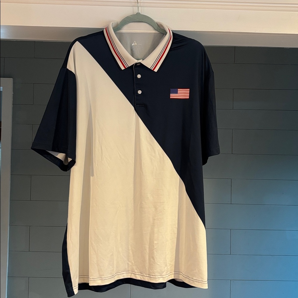 men’s Navy and White Polo Shirt with American Flag